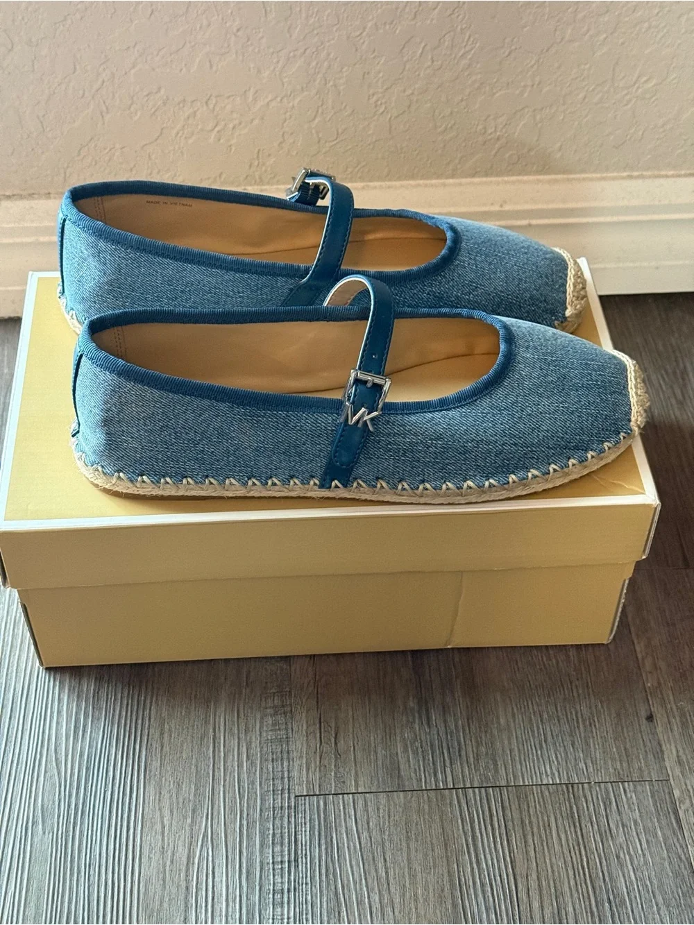 Michael Kors Blue Denim Mary Jane Espadrilles with Woven Toe